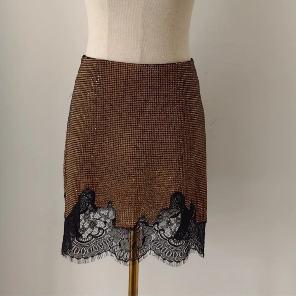 Self-portrait Brown Crystal Chainmail Mini Skirt - Picture 2 of 4